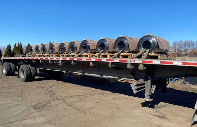 Straightener rolls loaded on a trailer for delivery